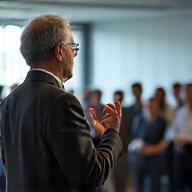 Instructor speaking to a group of students