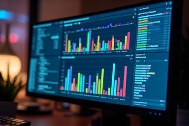 Charts and data visualization on a computer screen